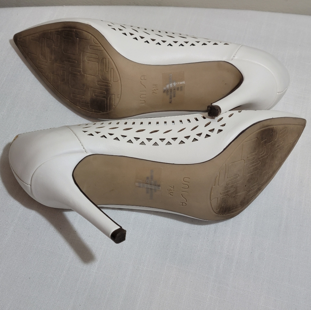 Unisa White Laser-Cut Pointed Toe Heels - Picture 3 of 5